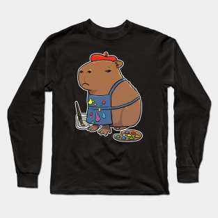 Capybara Artist Painter Long Sleeve T-Shirt